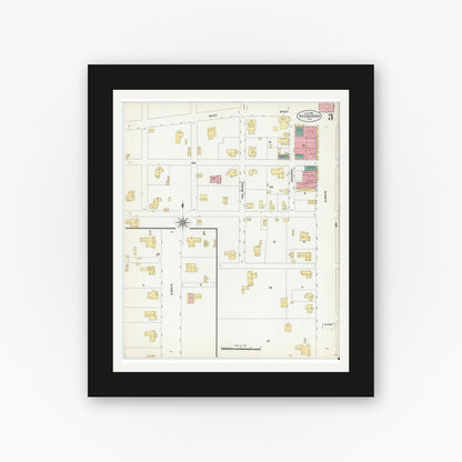 Old map wall art mockup — black gallery frame with white mat — Sanborn Fire Insurance Map from Henderson, Rusk County, Texas (1906), Sheet #0003