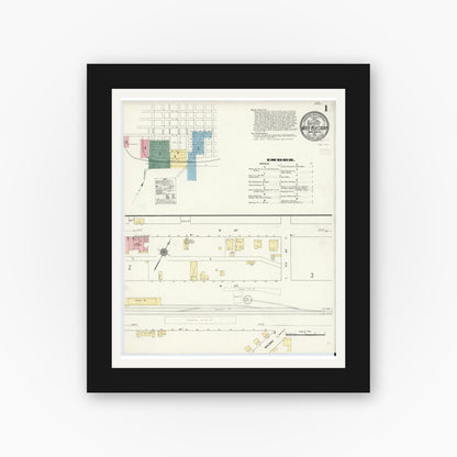Old map wall art mockup — black gallery frame with white mat — Sanborn Fire Insurance Map from North Wilkesboro, Wilkes County, North Carolina (1910), Sheet #0001