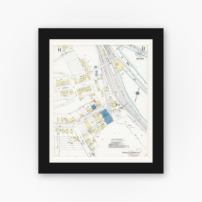 Old map wall art mockup — black gallery frame with white mat — Sanborn Fire Insurance Map from Crockett, Contra Costa County, California (1924), Sheet #0011