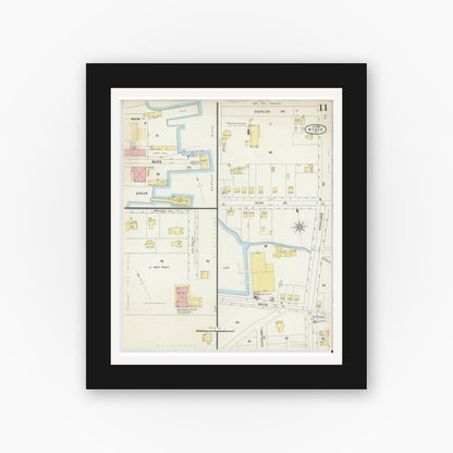 Old map wall art mockup — black gallery frame with white mat — Sanborn Fire Insurance Map from Nyack, Rockland County, New York. (1896), Sheet #0011