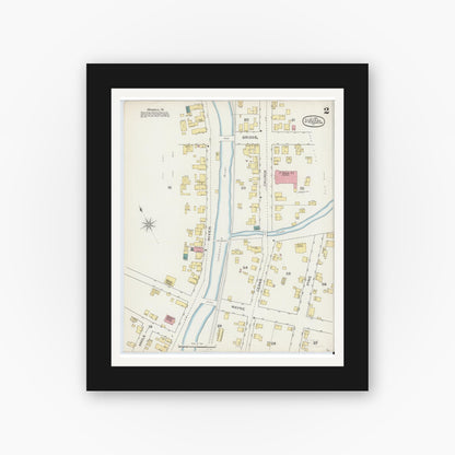 Old map wall art mockup — black gallery frame with white mat — Sanborn Fire Insurance Map from Scranton Suburbs, Lackawanna County, Pennsylvania (1893), Sheet #0002