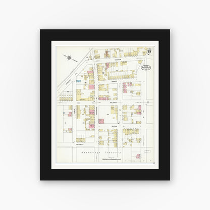 Old map wall art mockup — black gallery frame with white mat — Sanborn Fire Insurance Map from Roosevelt, Middlesex County, New Jersey (1912), Sheet #0010