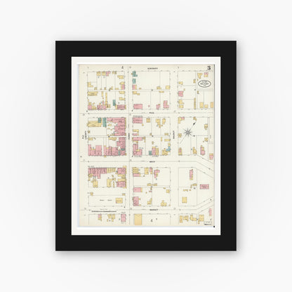 Old map wall art mockup — black gallery frame with white mat — Sanborn Fire Insurance Map from Vevay, Switzerland County, Indiana (1899), Sheet #0003