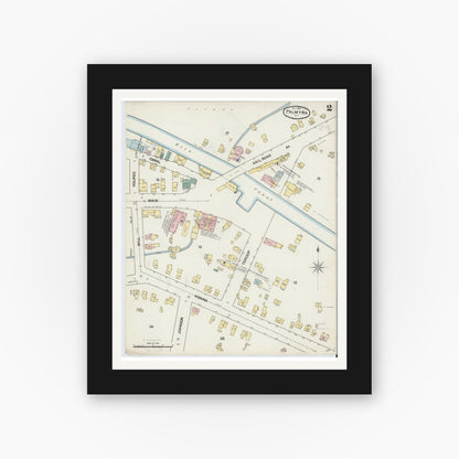 Old map wall art mockup — black gallery frame with white mat — Sanborn Fire Insurance Map from Palmyra, Wayne County, New York (1889) - Complete Map Set