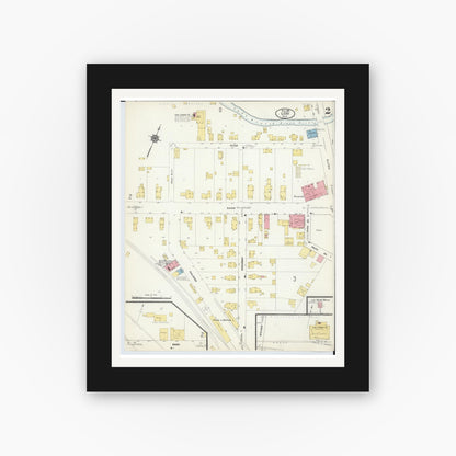 Old map wall art mockup — black gallery frame with white mat — Sanborn Fire Insurance Map from Lodi, Medina County, Ohio (1912), Sheet #0002
