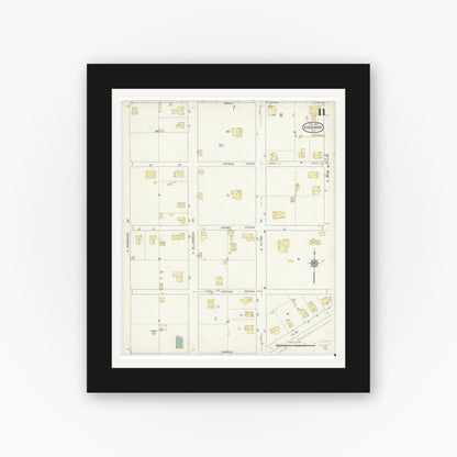 Old map wall art mockup — black gallery frame with white mat — Sanborn Fire Insurance Map from Kissimmee, Osceola County, Florida (1914), Sheet #0011