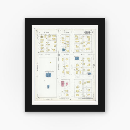 Old map wall art mockup — black gallery frame with white mat — Sanborn Fire Insurance Map from Pipestone, Pipestone County, Minnesota (1921), Sheet #0007