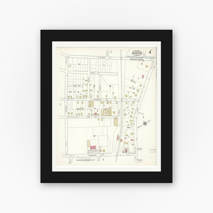 Old map wall art mockup — black gallery frame with white mat — Sanborn Fire Insurance Map from Chatham, Morris County, New Jersey (1921), Sheet #0004