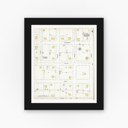 Old map wall art mockup — black gallery frame with white mat — Sanborn Fire Insurance Map from Coleman, Coleman County, Texas (1904), Sheet #0004
