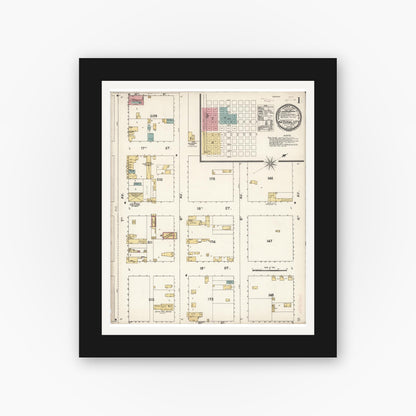 Old map wall art mockup — black gallery frame with white mat — Sanborn Fire Insurance Map from National City, San Diego County, California (1893), Sheet #0001