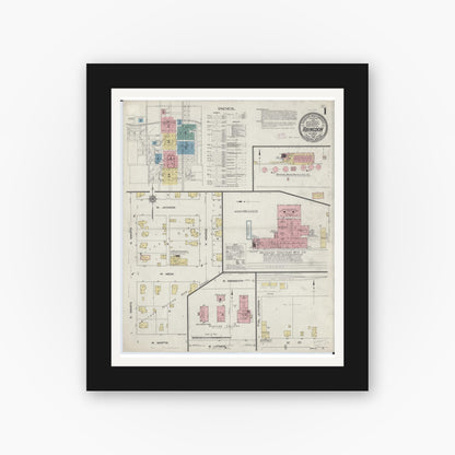 Old map wall art mockup — black gallery frame with white mat — Sanborn Fire Insurance Map from Abingdon, Knox County, Illinois (1912), Sheet #0001