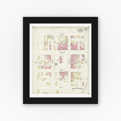 Old map wall art mockup — black gallery frame with white mat — Sanborn Fire Insurance Map from Marshall, Clark County, Illinois (1897), Sheet #0002
