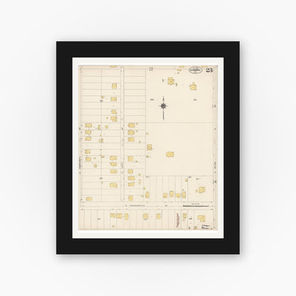 Old map wall art mockup — black gallery frame with white mat — Sanborn Fire Insurance Map from Alhambra, Los Angeles County, California (1912), Sheet #0023