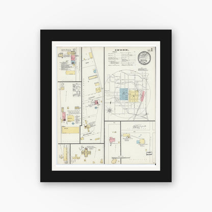 Old map wall art mockup — black gallery frame with white mat — Sanborn Fire Insurance Map from Denton, Denton County, Texas (1896) - Complete Map Set