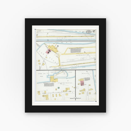 Old map wall art mockup — black gallery frame with white mat — Sanborn Fire Insurance Map from Escanaba, Delta County, Michigan (1899), Sheet #0017