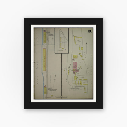 Old map wall art mockup — black gallery frame with white mat — Sanborn Fire Insurance Map from La Crosse, La Crosse County, Wisconsin (1891), Sheet #0021