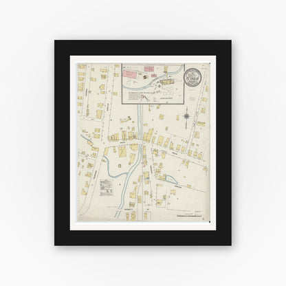 Old map wall art mockup — black gallery frame with white mat — Sanborn Fire Insurance Map from Petrola, Butler County, Pennsylvania (1910), Sheet #0001