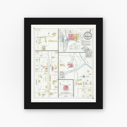 Old map wall art mockup — black gallery frame with white mat — Sanborn Fire Insurance Map from Mendon, Saint Joseph County, Michigan (1918) - Complete Map Set