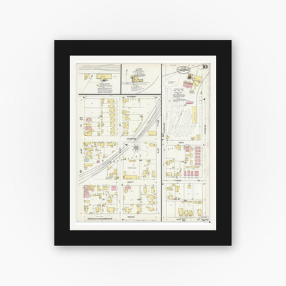 Old map wall art mockup — black gallery frame with white mat — Sanborn Fire Insurance Map from Vincennes, Knox County, Indiana (1897), Sheet #0010