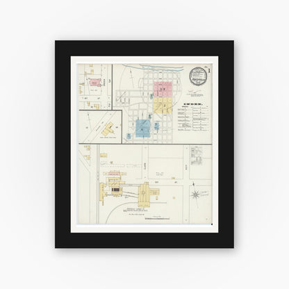Old map wall art mockup — black gallery frame with white mat — Sanborn Fire Insurance Map from Greenville, Pitt County, North Carolina (1896) - Complete Map Set