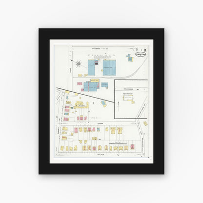 Old map wall art mockup — black gallery frame with white mat — Sanborn Fire Insurance Map from Jenkintown, Montgomery County, Pennsylvania (1909), Sheet #0008