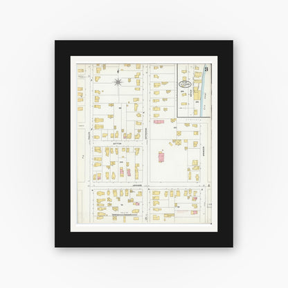 Old map wall art mockup — black gallery frame with white mat — Sanborn Fire Insurance Map from Lyons, Wayne County, New York (1904), Sheet #0003