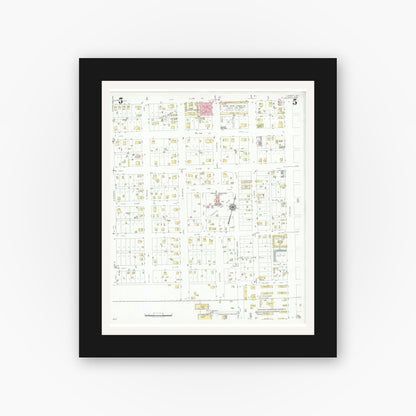 Old map wall art mockup — black gallery frame with white mat — Sanborn Fire Insurance Map from Lamesa, Dawson County, Texas (1939), Sheet #0005