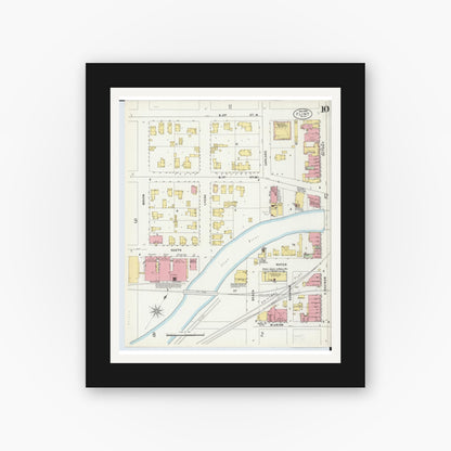 Old map wall art mockup — black gallery frame with white mat — Sanborn Fire Insurance Map from Flint, Genesee County, Michigan (1898), Sheet #0010