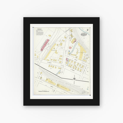 Old map wall art mockup — black gallery frame with white mat — Sanborn Fire Insurance Map from Ann Arbor, Washtenaw County, Michigan (1916), Sheet #0002