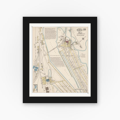 Old map wall art mockup — black gallery frame with white mat — Sanborn Fire Insurance Map from Escanaba, Delta County, Michigan (1921), Sheet #0028