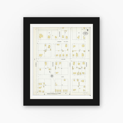 Old map wall art mockup — black gallery frame with white mat — Sanborn Fire Insurance Map from Terrell, Kaufman County, Texas (1902), Sheet #0002