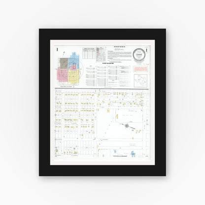 Old map wall art mockup — black gallery frame with white mat — Sanborn Fire Insurance Map from Crane, Crane County, Texas (1951) - Complete Map Set