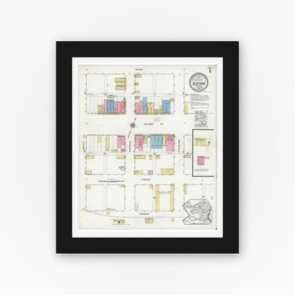 Old map wall art mockup — black gallery frame with white mat — Sanborn Fire Insurance Map from Rotan, Fisher County, Texas (1919) - Complete Map Set