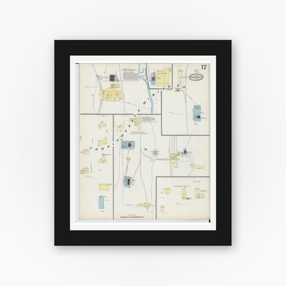 Old map wall art mockup — black gallery frame with white mat — Sanborn Fire Insurance Map from Red Jacket, Houghton County, Michigan (1893), Sheet #0017