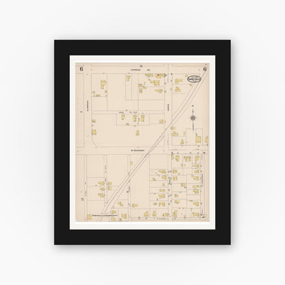 Old map wall art mockup — black gallery frame with white mat — Sanborn Fire Insurance Map from Gainesville, Alachua County, Florida (1922), Sheet #0006