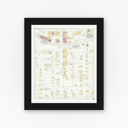 Old map wall art mockup — black gallery frame with white mat — Sanborn Fire Insurance Map from Wellston, Jackson County, Ohio (1911), Sheet #0013