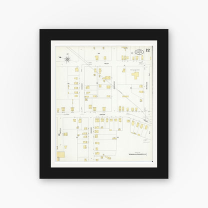 Old map wall art mockup — black gallery frame with white mat — Sanborn Fire Insurance Map from Kane, McKean County, Pennsylvania (1909), Sheet #0012