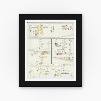 Old map wall art mockup — black gallery frame with white mat — Sanborn Fire Insurance Map from Columbiana, Columbiana County, Ohio (1896), Sheet #0004