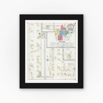 Old map wall art mockup — black gallery frame with white mat — Sanborn Fire Insurance Map from Carbondale, Jackson County, Illinois (1899) - Complete Map Set