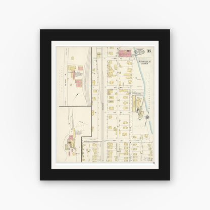 Old map wall art mockup — black gallery frame with white mat — Sanborn Fire Insurance Map from Charleroi, Washington County, Pennsylvania (1913), Sheet #0016
