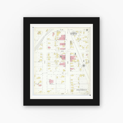 Old map wall art mockup — black gallery frame with white mat — Sanborn Fire Insurance Map from Continental, Putnam County, Ohio (1908), Sheet #0003
