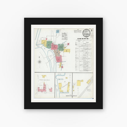 Old map wall art mockup — black gallery frame with white mat — Sanborn Fire Insurance Map from Fort Edward, Washington County, New York (1900), Sheet #0001