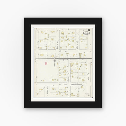 Old map wall art mockup — black gallery frame with white mat — Sanborn Fire Insurance Map from Alexandria, Douglas County, Minnesota (1914), Sheet #0008