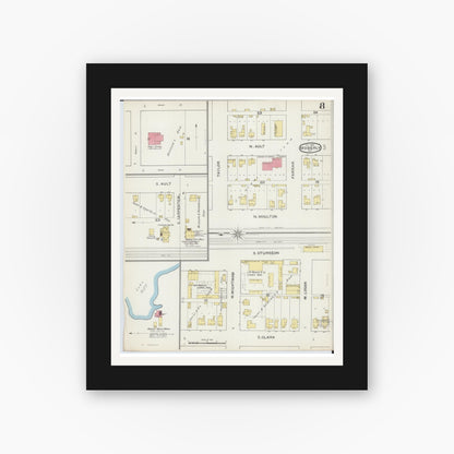 Old map wall art mockup — black gallery frame with white mat — Sanborn Fire Insurance Map from Moberly, Randolph County, Missouri (1893), Sheet #0008