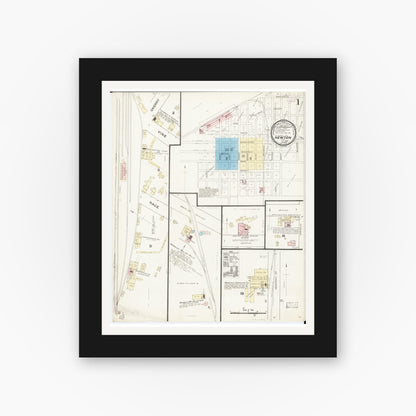 Old map wall art mockup — black gallery frame with white mat — Sanborn Fire Insurance Map from Newton, Jasper County, Iowa (1888) â€” Complete Set