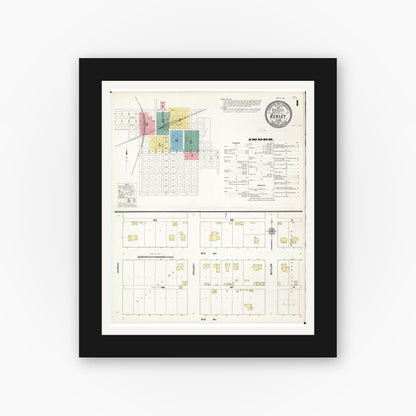 Old map wall art mockup — black gallery frame with white mat — Sanborn Fire Insurance Map from Ackley, Hardin and Franklin Counties, Iowa (1911) â€” Complete Set