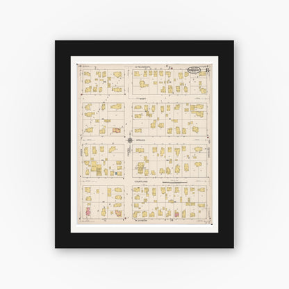 Old map wall art mockup — black gallery frame with white mat — Sanborn Fire Insurance Map from Dowagiac, Cass County, Michigan (1922), Sheet #0008