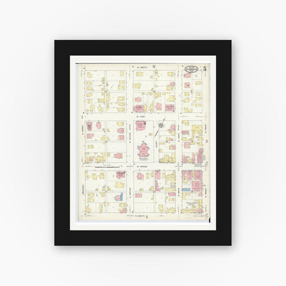 Old map wall art mockup — black gallery frame with white mat — Sanborn Fire Insurance Map from Saint Marys, Auglaize County, Ohio (1914), Sheet #0005
