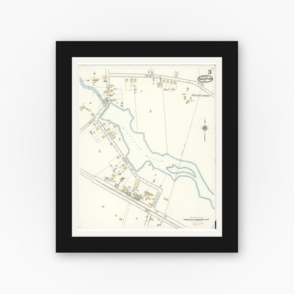 Old map wall art mockup — black gallery frame with white mat — Sanborn Fire Insurance Map from Englishtown, Monmouth County, New Jersey (1921), Sheet #0003