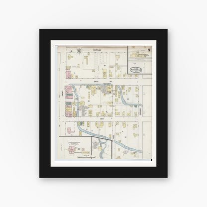 Old map wall art mockup — black gallery frame with white mat — Sanborn Fire Insurance Map from Buchanan, Berrien County, Michigan (1889), Sheet #0003